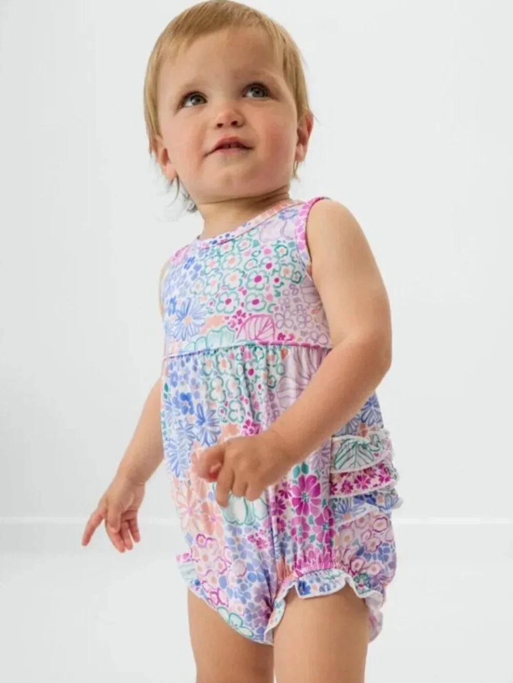EUC - Little Sleepies Doodle Blooms Bubble Romper 12-18 Months